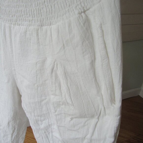 Wide Leg Palazzo Lounge Pants 100% Cotton White Elastic Waistband Medium - Picture 5 of 10